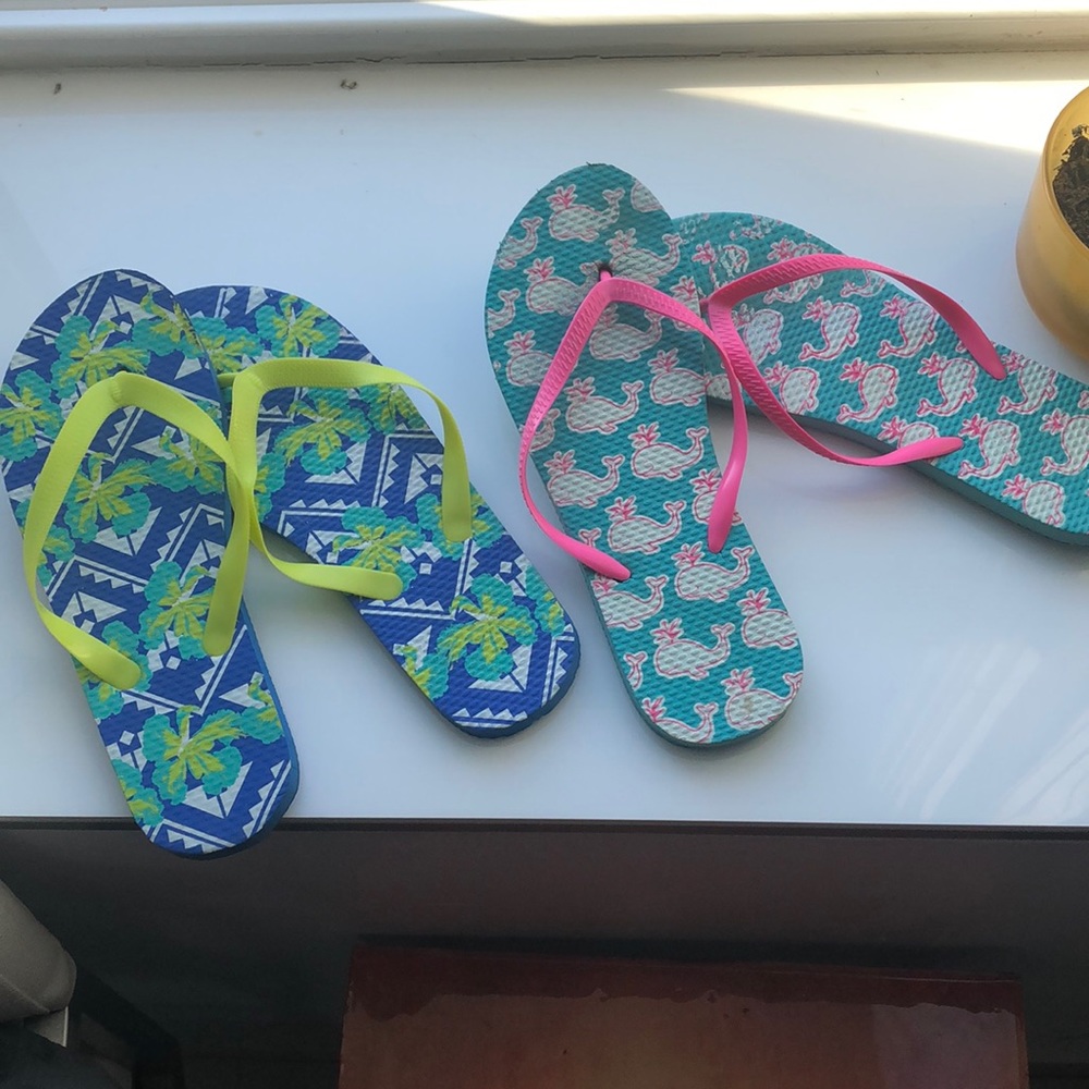 Adorable set of flower flip flops/whale flip flops